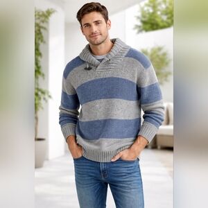 Gap men lambs wool blend striped knit sweater cowl neck men large